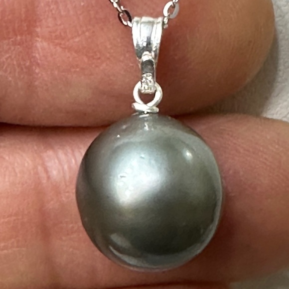 AUTHENTIC 12mm Real TAHITIAN Cultured Pearl - NO DYE - 925 Sterling Silver - Picture 3 of 8